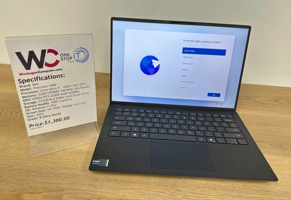Dell Precision 5490, Core Ultra 9 185H, 32GB LPDDR5, NVIDIA RTX A1000, 512GB SSD
