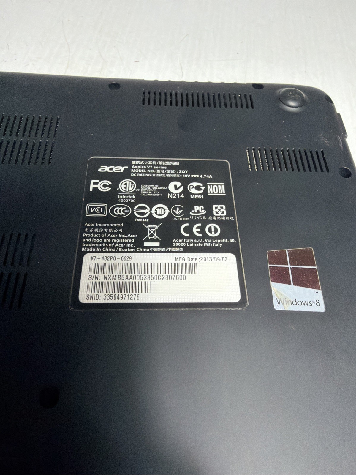Acer Aspire V7-482PG 14″ Laptop i5-4200U 4gb Ram No Drives Boots Bios Hinge