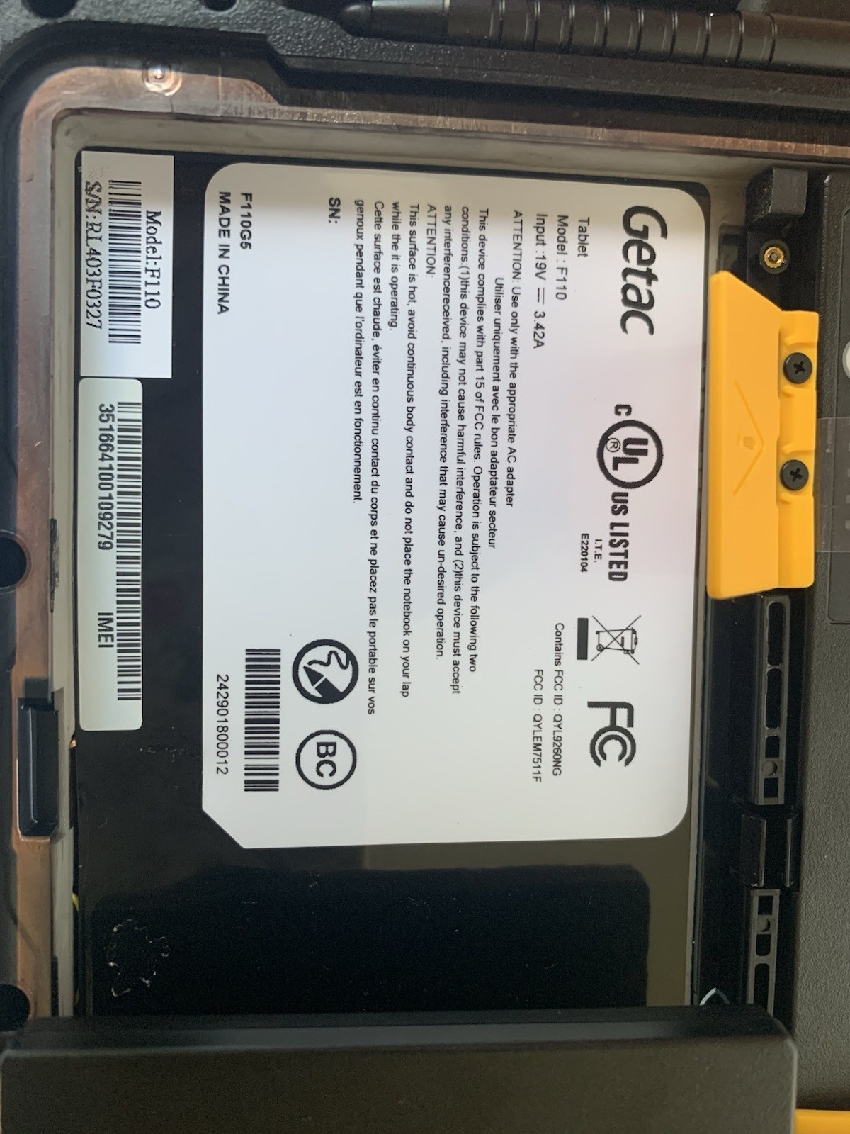 GETAC F110 G5 Tablet 11.6″ i7-8565U 1.80GHZ 16GB RAM 256GB GPS LTE W11 Grd A