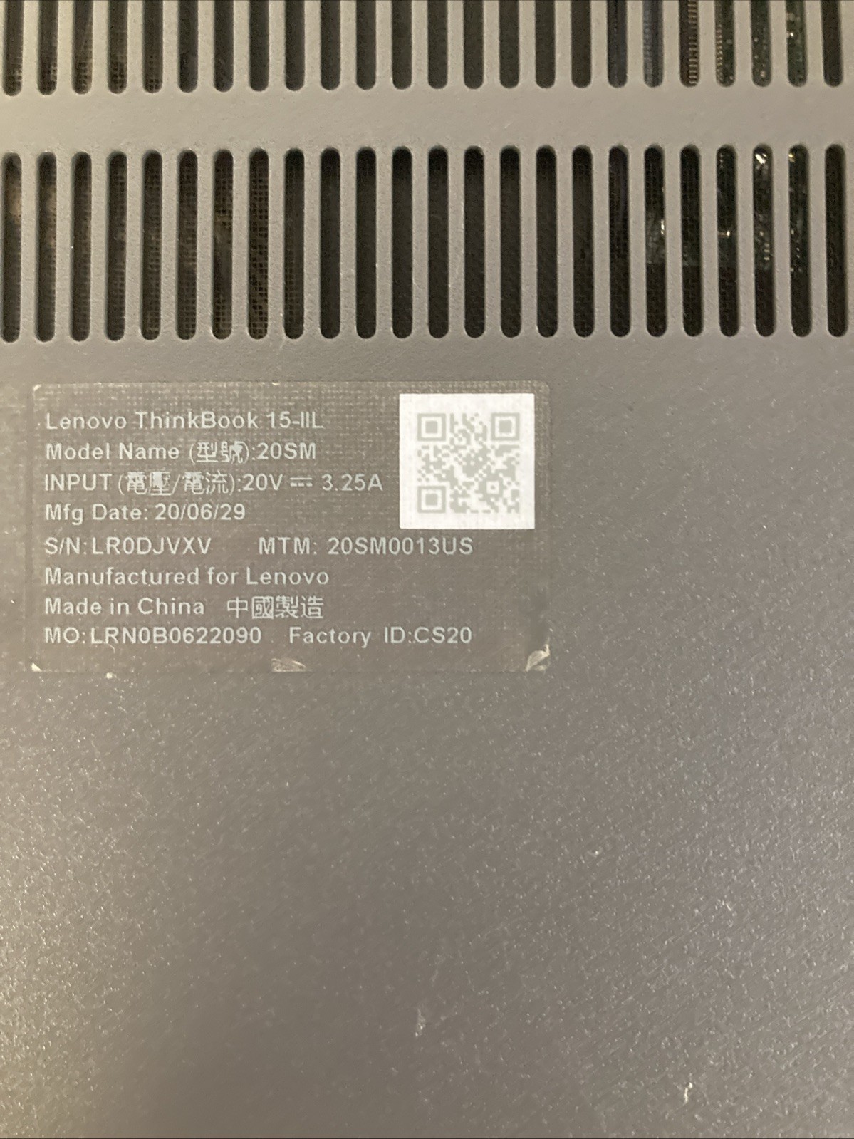 Lenovo ThinkBook 15-IIL unknown CPU Sold as is for parts