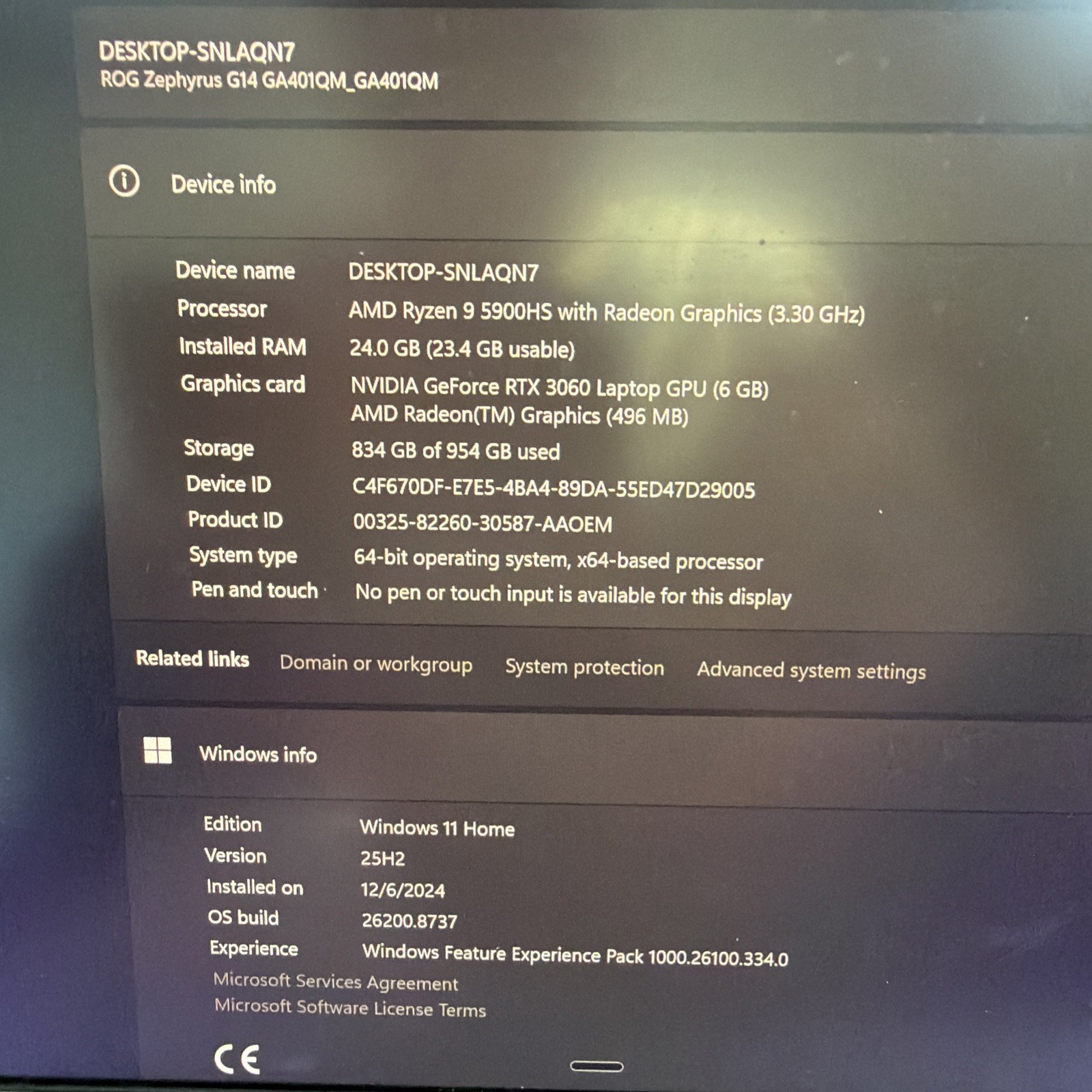 ROG Zephyrus G14 Laptop 14-inch AMD Ryzen 9 1TB SSD 24GB RAM 3060 RTX