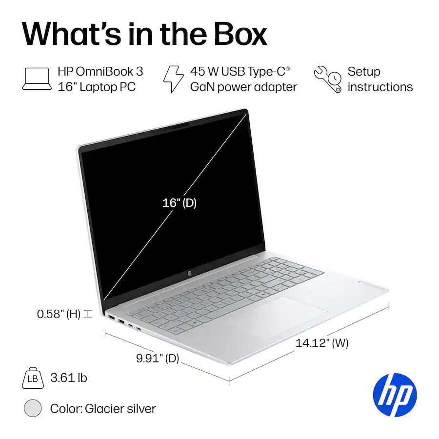 New HP OmniBook 3 16″ 2K WUXGA Touch AMD Ryzen 5 40 16GB RAM 256GB SSD Cam W11H