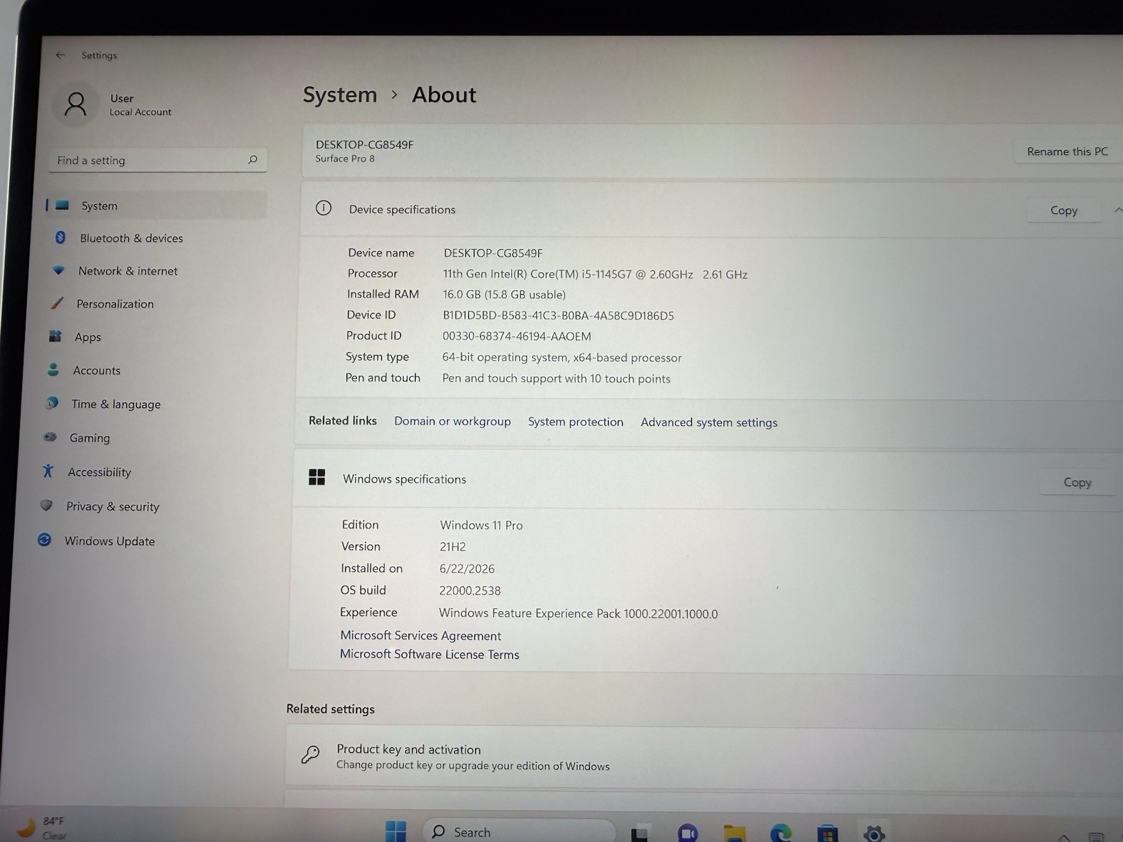 Microsoft Surface Pro 8 (1982) i5-1145G7 – 16GB RAM – 256GB 120Hz – Win 11 Pro