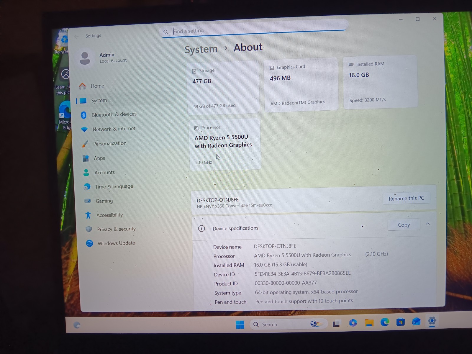 HP Envy x360 Touch 15m-eu0013dx 2-in-1 Ryzen 5 5500U 16GB Ram 512GB Win 11