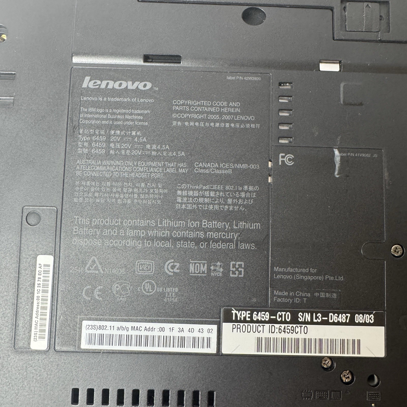 Lenovo Thinkpad T61 Laptop Computer With Charger- Boots To Bios No Hard Drive ￼￼