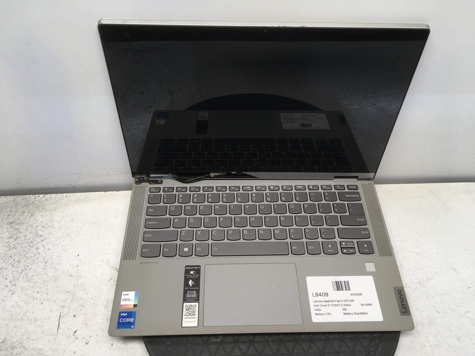 Lenovo IdeaPad Flex 5 14ITL05 Intel Core i5-1135G7 2.4GHz No RAM NO HDD No Batt