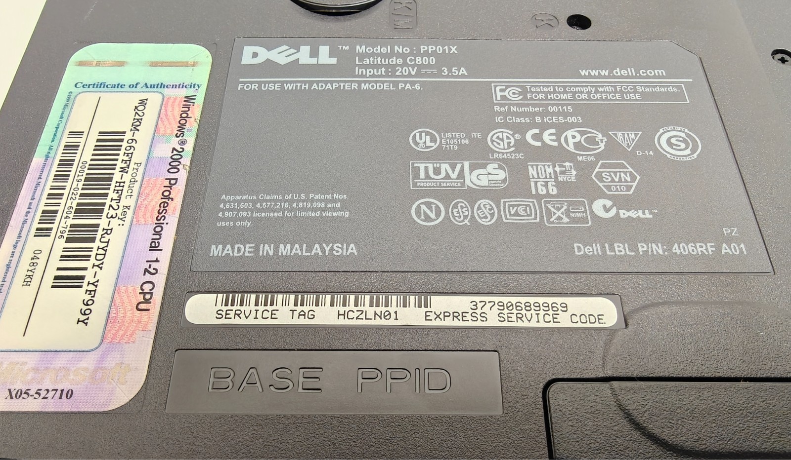 Dell Latitude C800 Intel Pentium III 16MB RAM FOR PARTS OR REPAIR ATI NO HDD CD