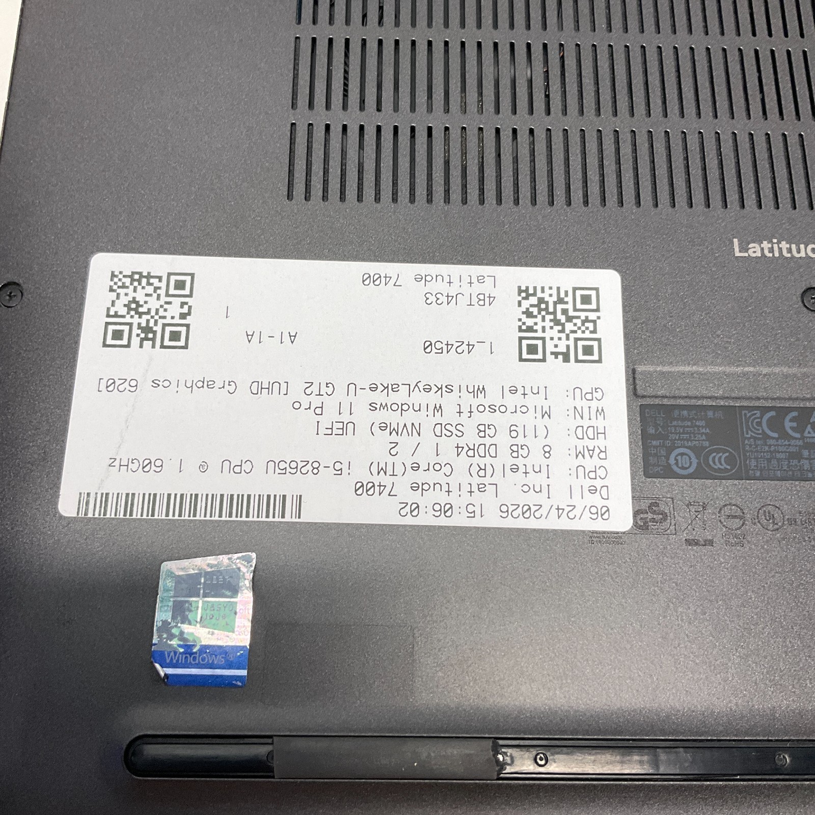 Dell Latitude 7400 14” Laptop Core i5-8265U 1.60Ghz 8GB RAM 128GB SSD Win11 Pro