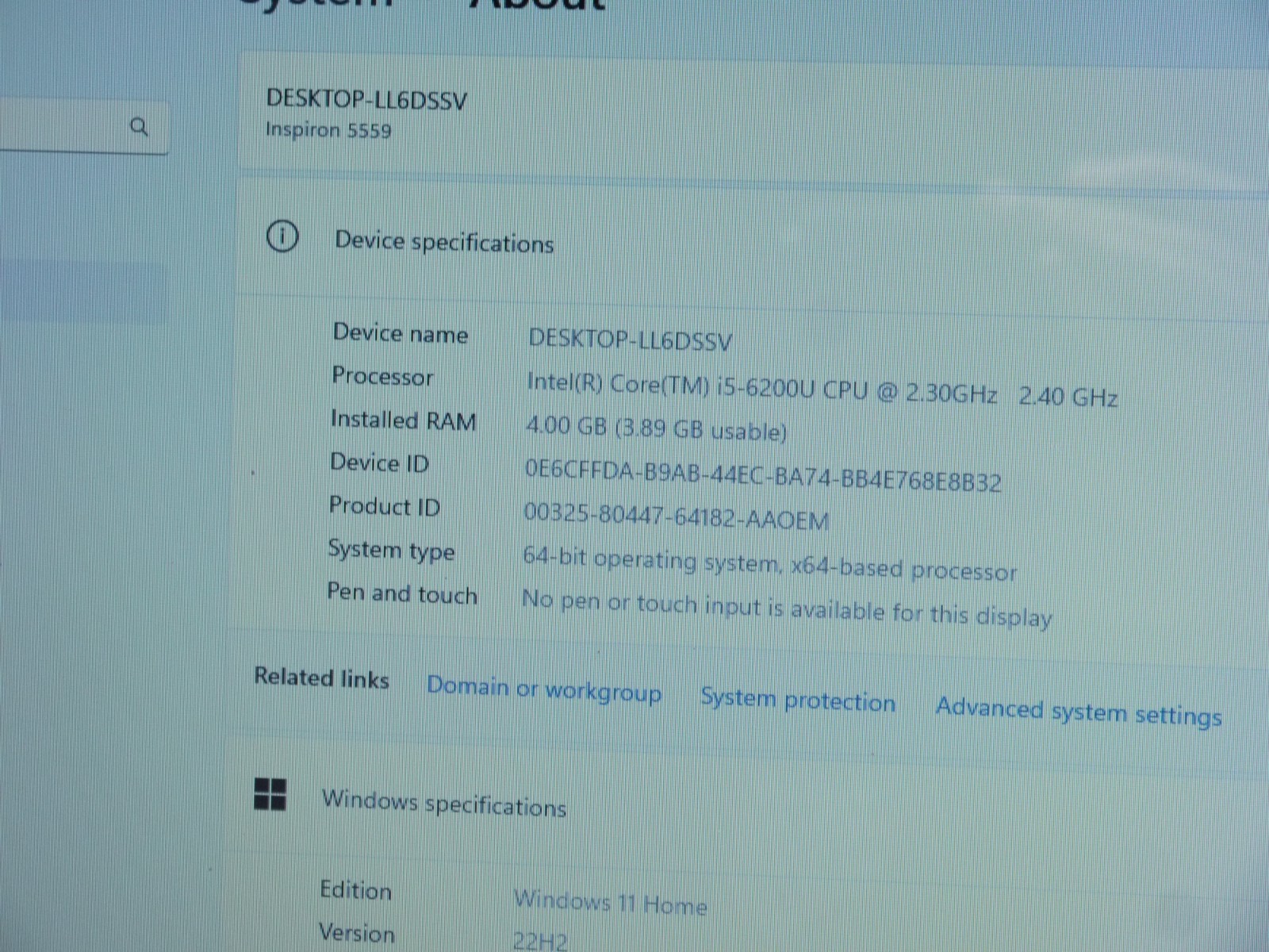 Dell Inspiron 5559 15.6″ Laptop – Core i5-6200U / 4GB / 250GB HDD / New Battery