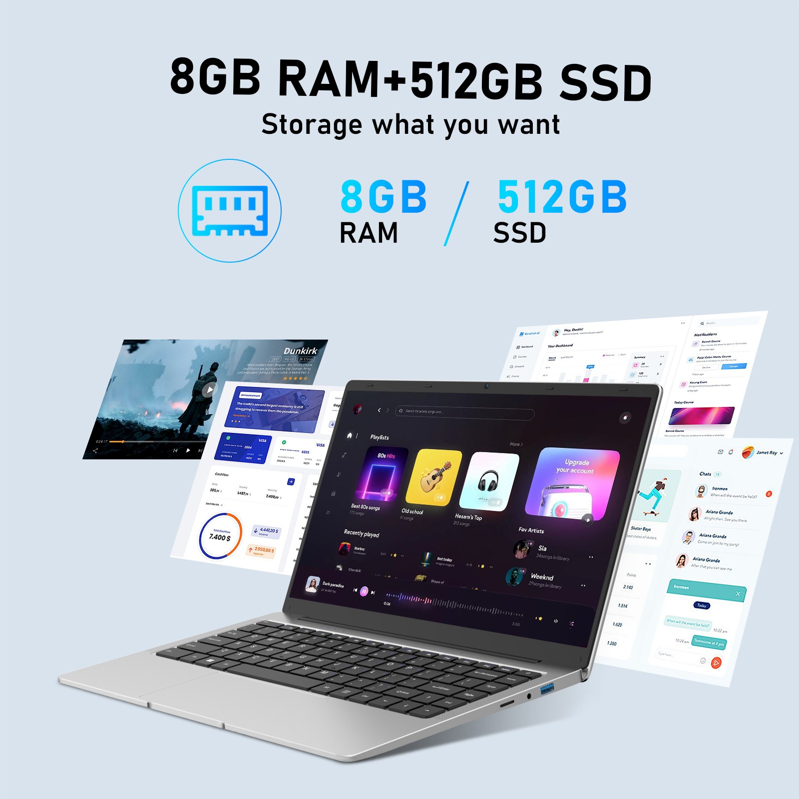 Portable 14.1″ Laptop Student Notebook Win 11 Pro J4125 – 8GB RAM – 512GB SSD