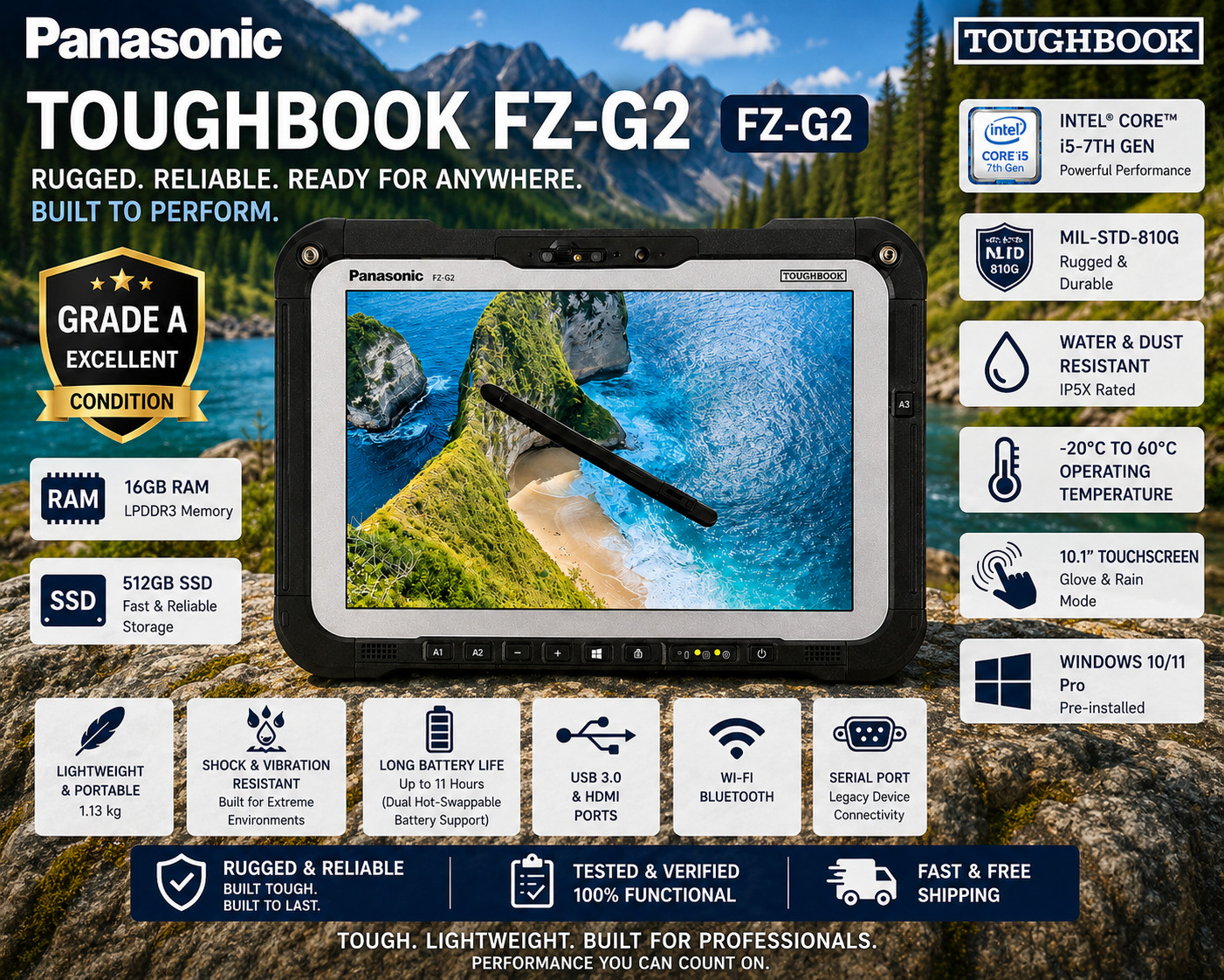 Panasonic FZ-G2 Rugged Extreme Tablet i5-10310U 16GB 512GB LAN Pen Touch Tough