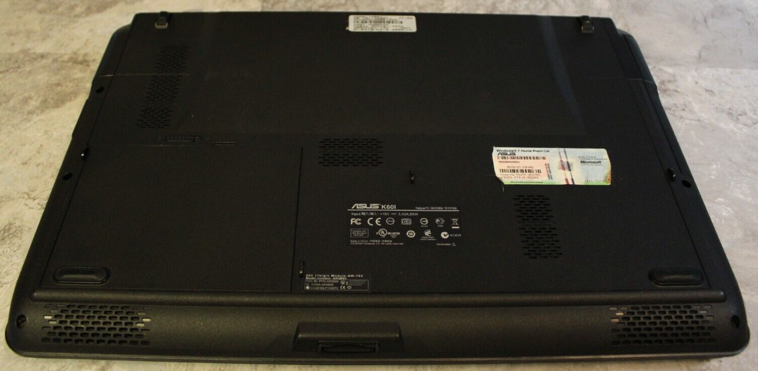 Asus K60I Notebook For Parts Bios No HDD 4GB Ram Dual-Core T4400@2.2GHz CPU