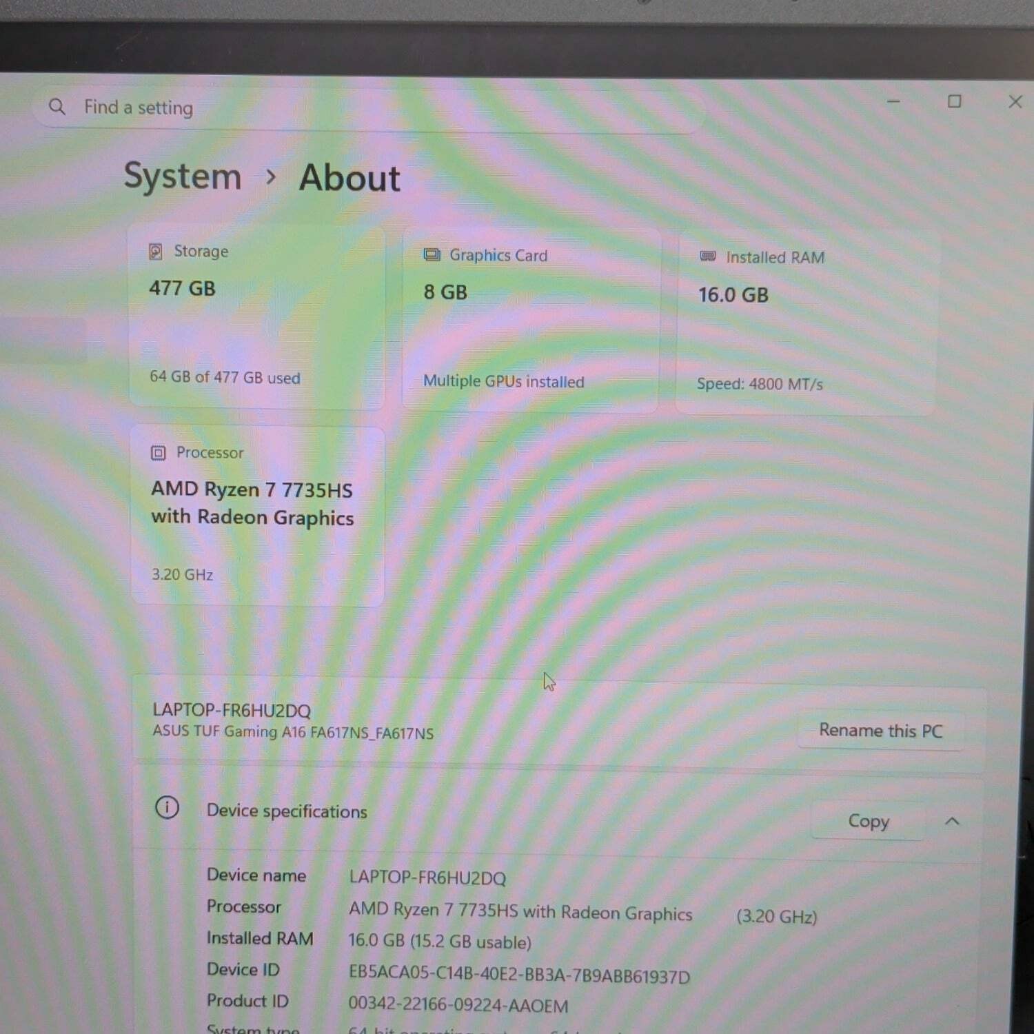 Asus TUF A16 15.6″ Ryzen 7 7735HS 16GB RAM 512GB SSD RX 7600S