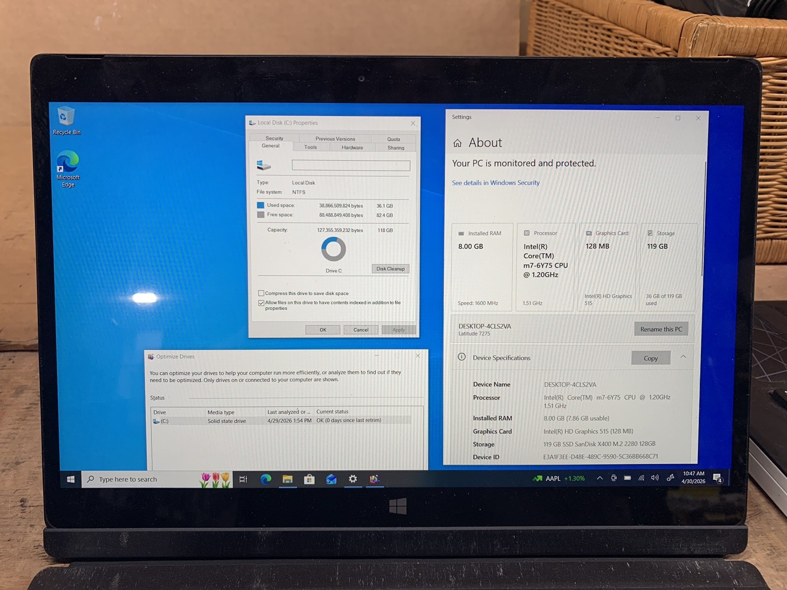 Dell Latitude 7275 2-in-1 FHD Touch Intel M7-6Y75 8GB RAM 128GB SSD WIN 10P