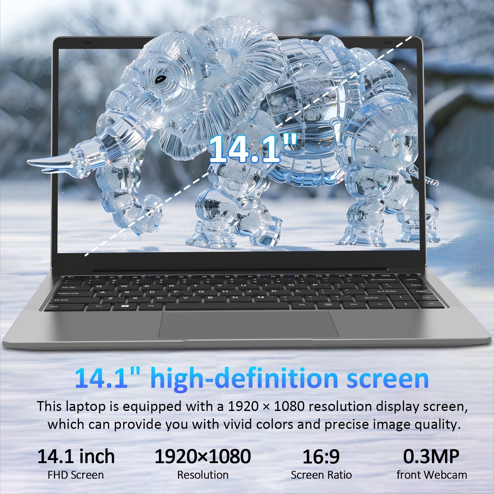 14.1″ Win11 Laptop Quad Core J4125 8GB + 256GB Portable Lightweight Notebook PC