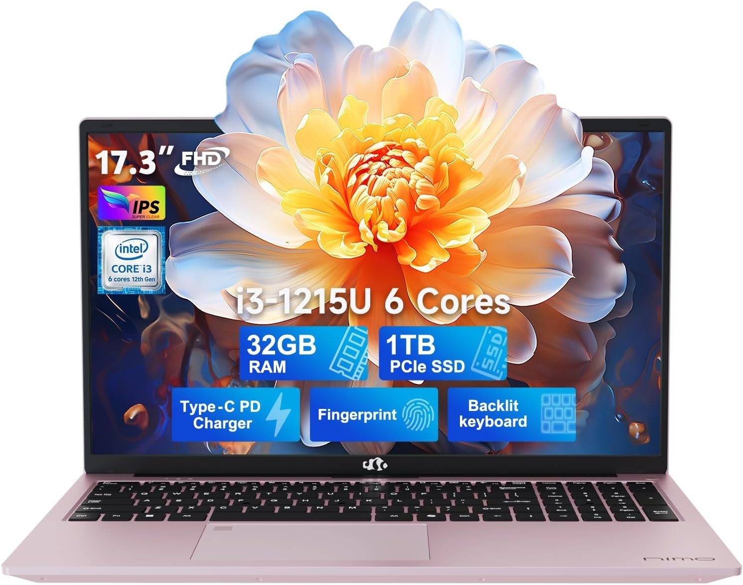 NIMO 17.3 Laptop Intel 6 Core i3-1215U 4.4GHz 32GB RAM 1TB SSD Windows 11 Wifi 6