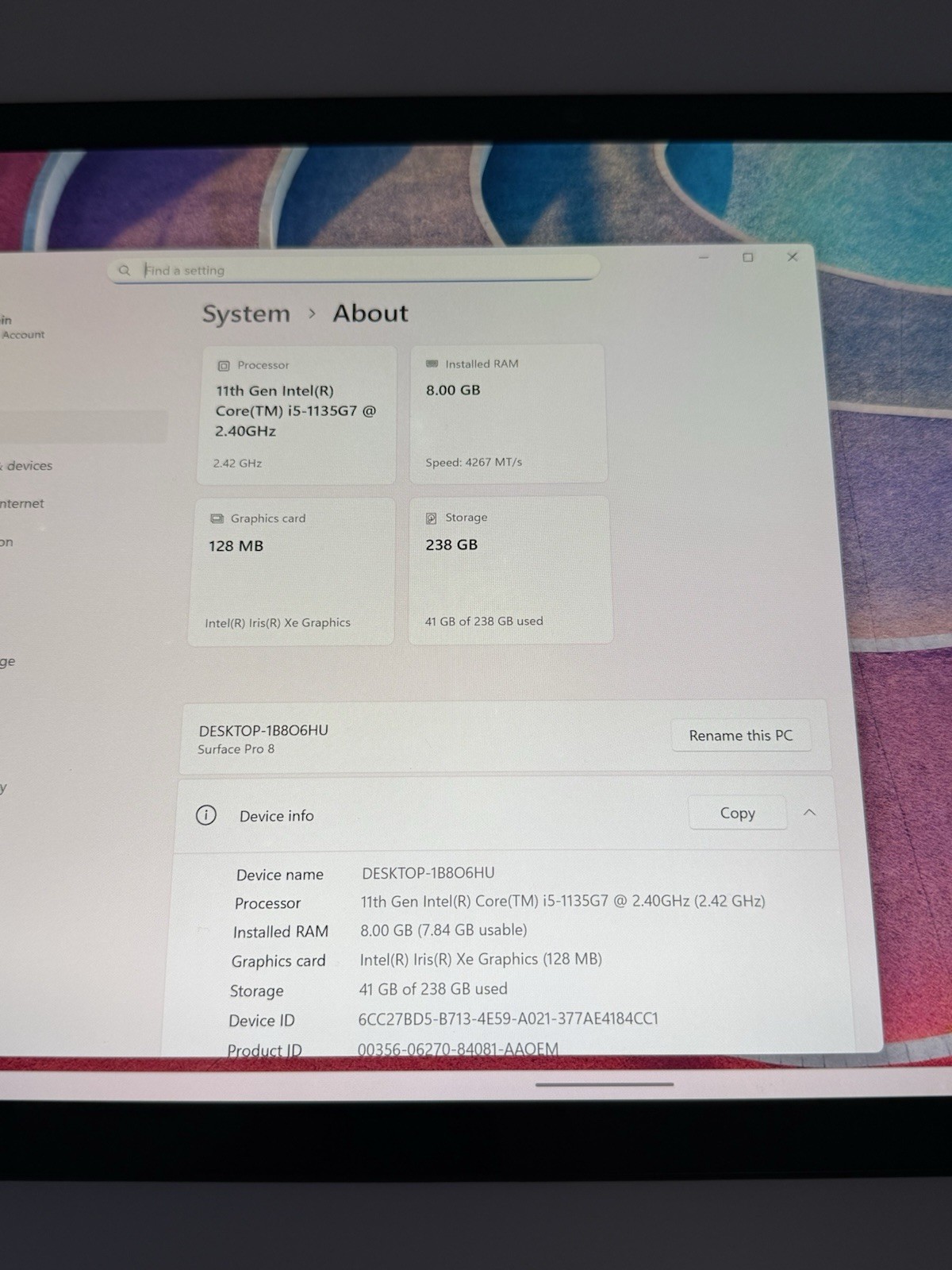 Microsoft Surface Pro 8 13” – i5 11th Gen | 8GB RAM | 256GB SSD (READ DESC) 39C