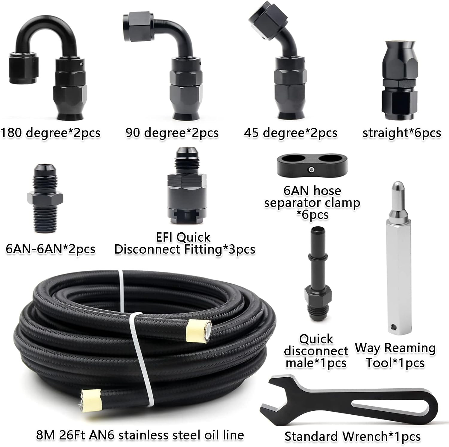 6AN PTFE Fuel Line Kit, Nylon Stainless Steel Braided Fuel Hose, LS Swap EFI E85