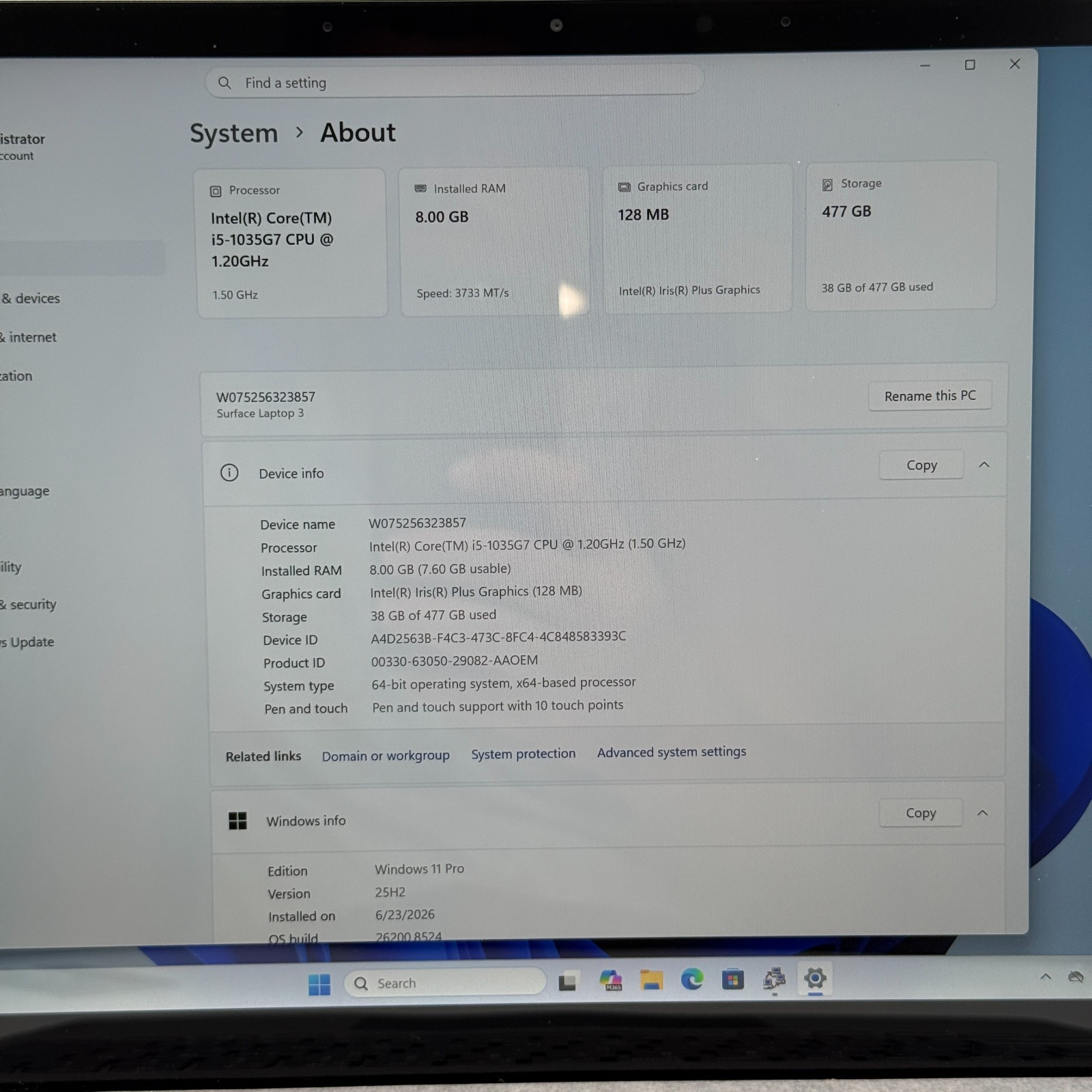 Microsoft Surface Laptop 3 1867 Intel i5-1135G7 8GB RAM 512GB NVMe Win11 PICS