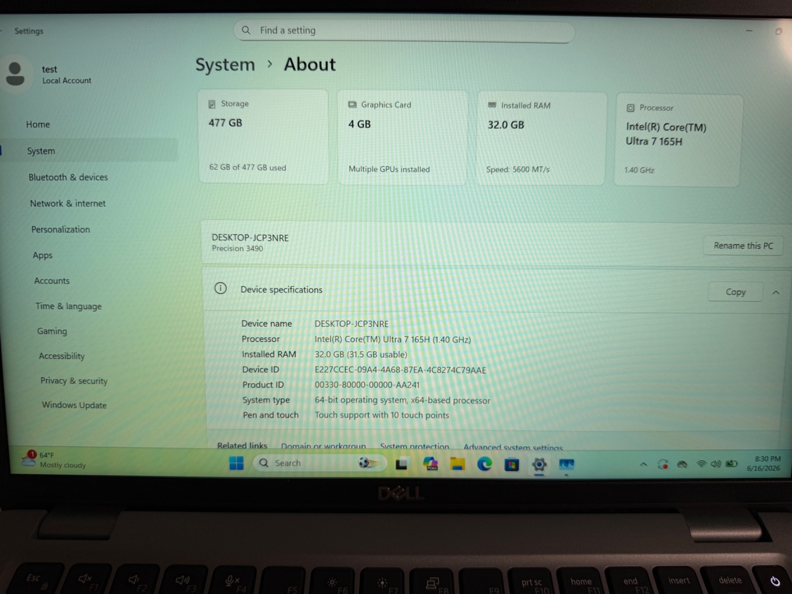 Dell Precision 3490 Touchscreen Ultra 7, RTX 500 Ada, 32GB RAM, 512GB SSD