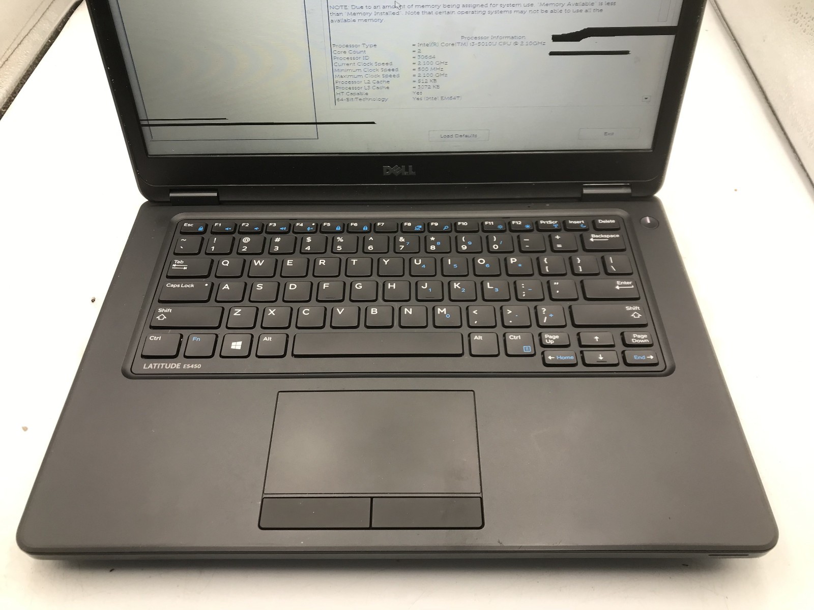 DELL LATITUDE E5450 – BOOTS TO BIOS – INTEL I3 5010U – NO RAM – BAD LCD -READ-BB