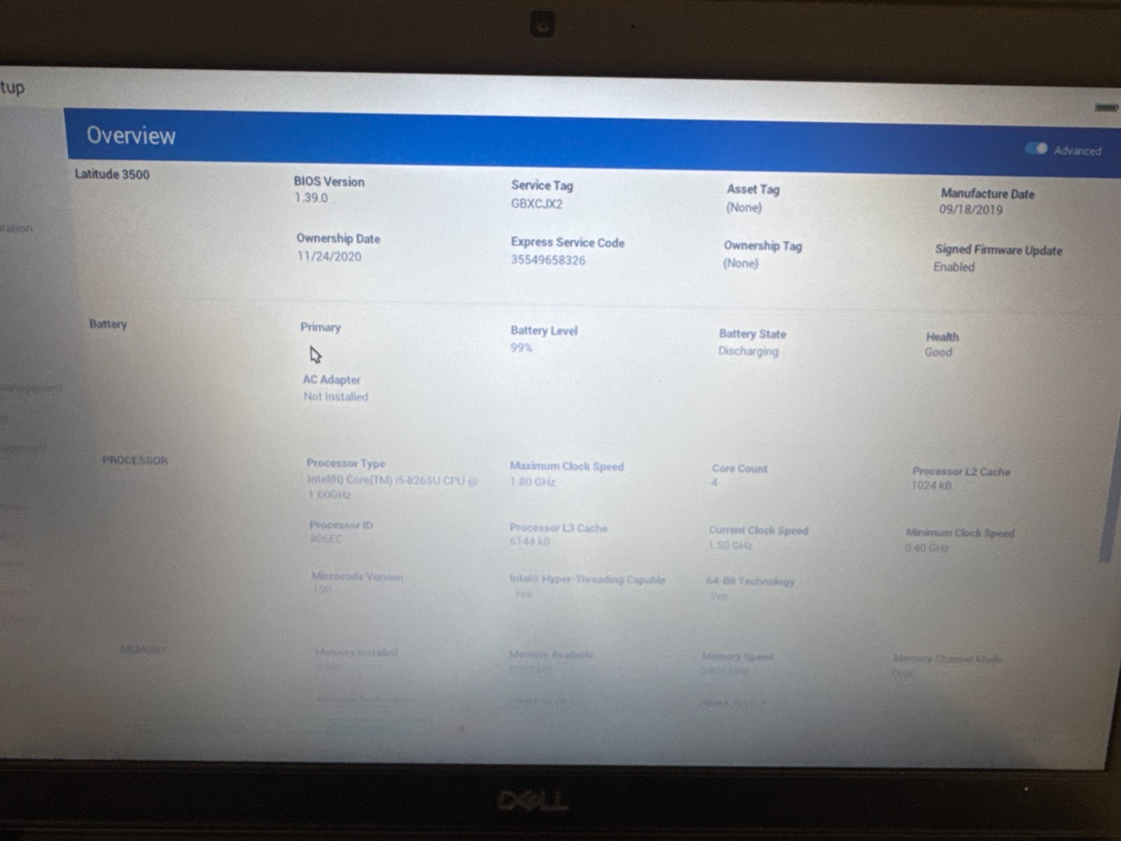LOT OF 2 Dell Latitude 3500 i5-8265U 1.60GHz 8GB RAM 128GB M.2 No OS *READ*
