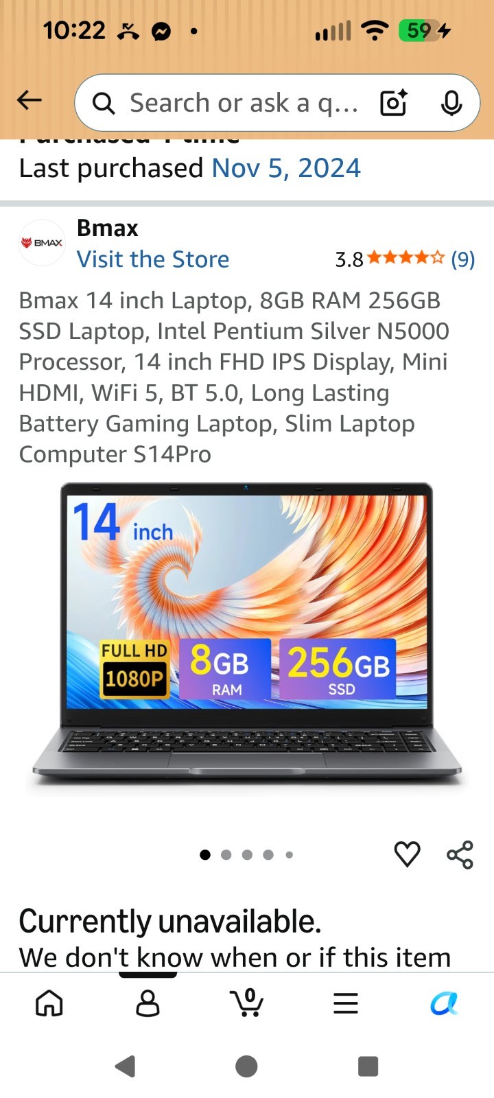 Bmax S14Pro 14in Laptop Intel N5000 8GB RAM 256GB SSD FHD Silver Mini HDMI