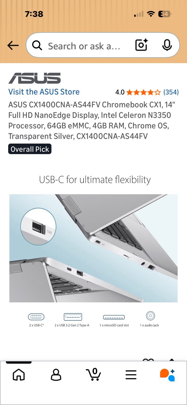 ASUS CX1400CNA-AS44FV Chromebook CX1, 14″ Full HD NanoEdge Display, Inte