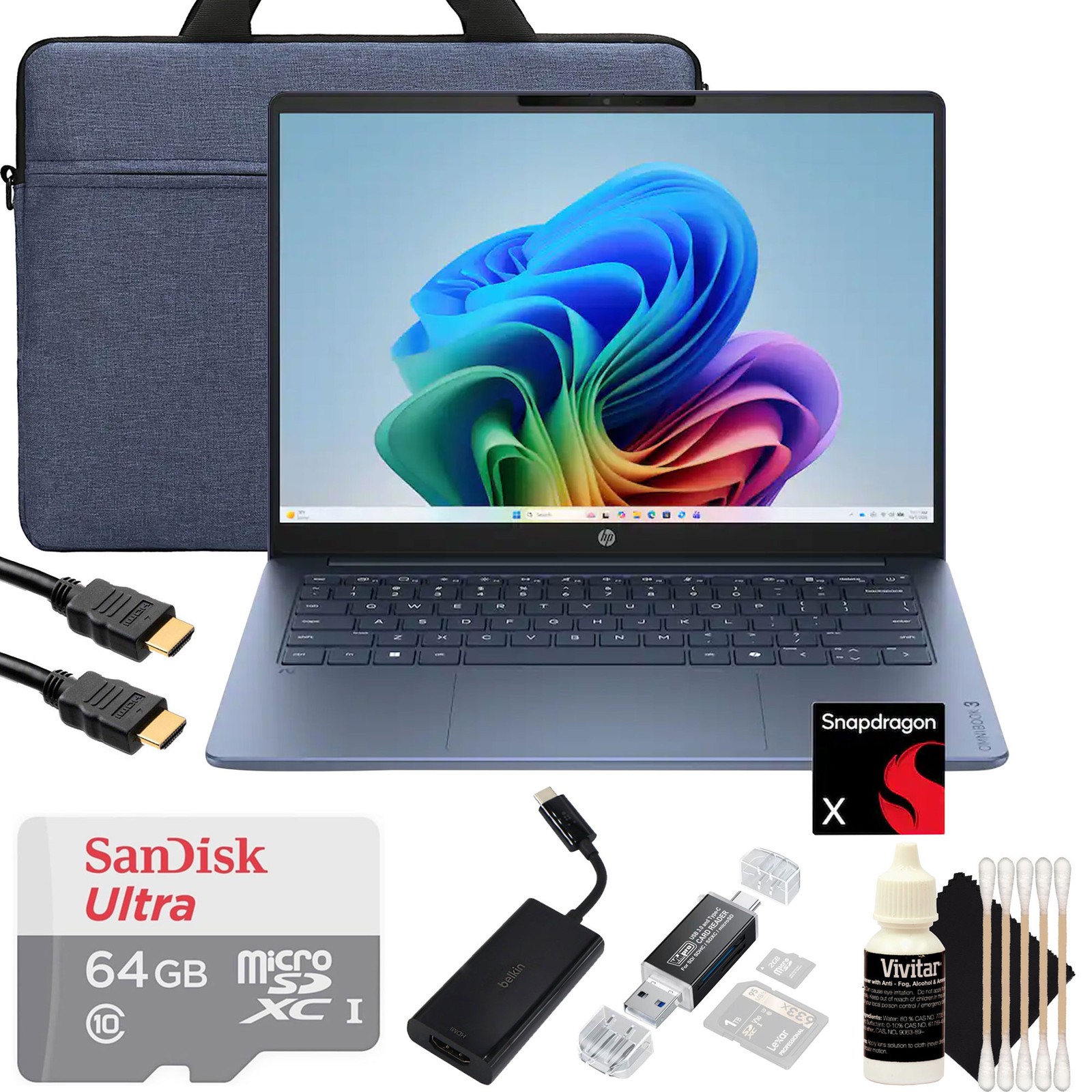 HP OmniBook 3 14″ Touchscreen Laptop 16GB, 512GB SSD Starlit Blue Accessory Kit