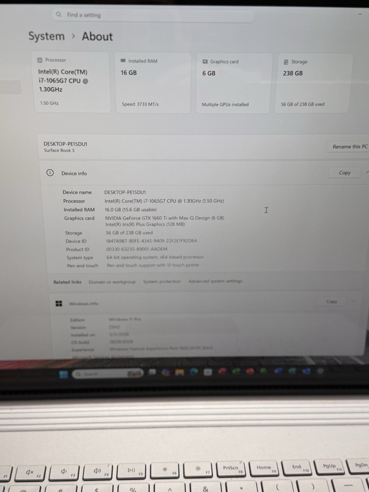 Surface Book3 15.5” 10th i7- 1.30GHz 16GB 256GB GTX 1600 Ti With Mas-Q Design