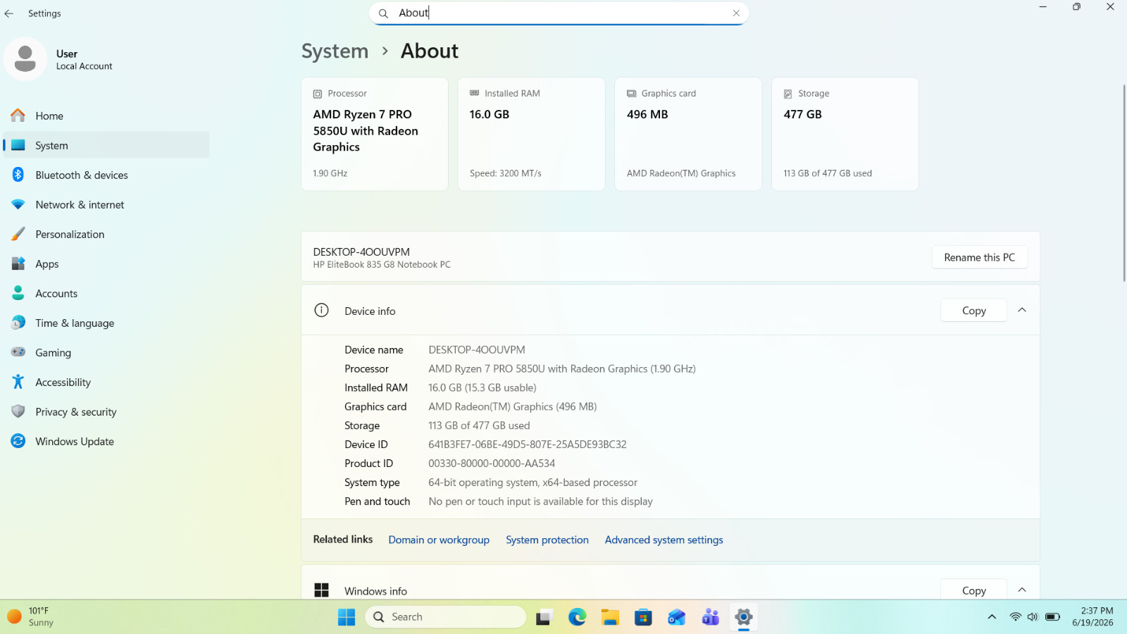 HP EliteBook 835 G8 13′ AMD Ryzen 7 PRO 5850U 512GB NVMe 16GB RAM