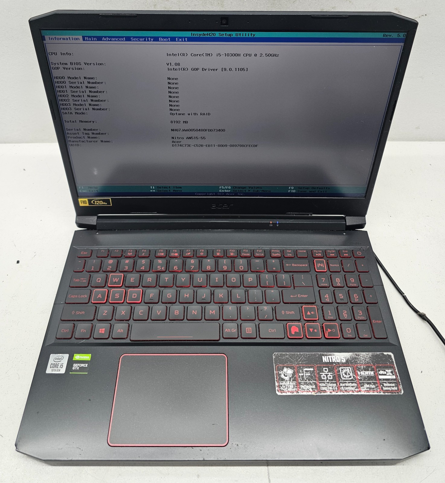 Acer Nitro 5 AN515-55-54Q0 Laptop Intel Core i5-10300H 8GB Ram NO HD/OS (FL)