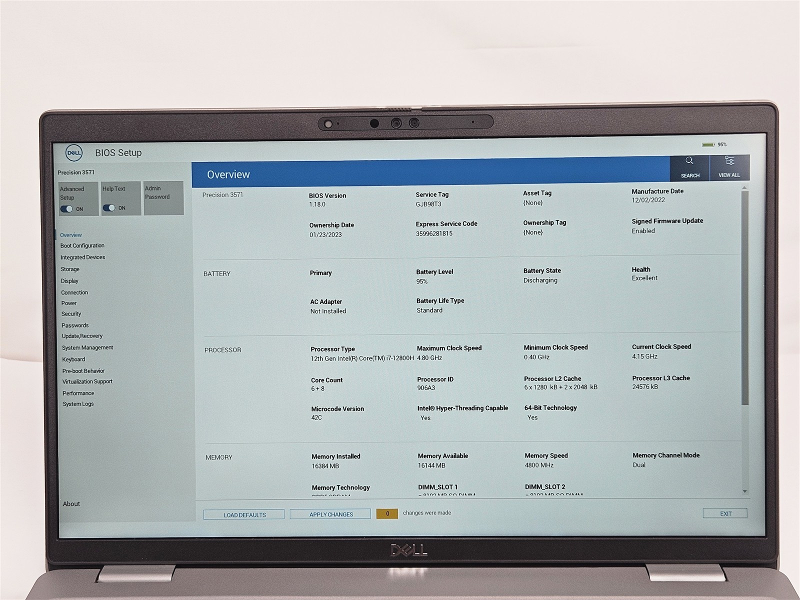 Dell Precision 3571 i7-12800H 16GB DDR5 512GB NVMe NVIDIA T600 GPU