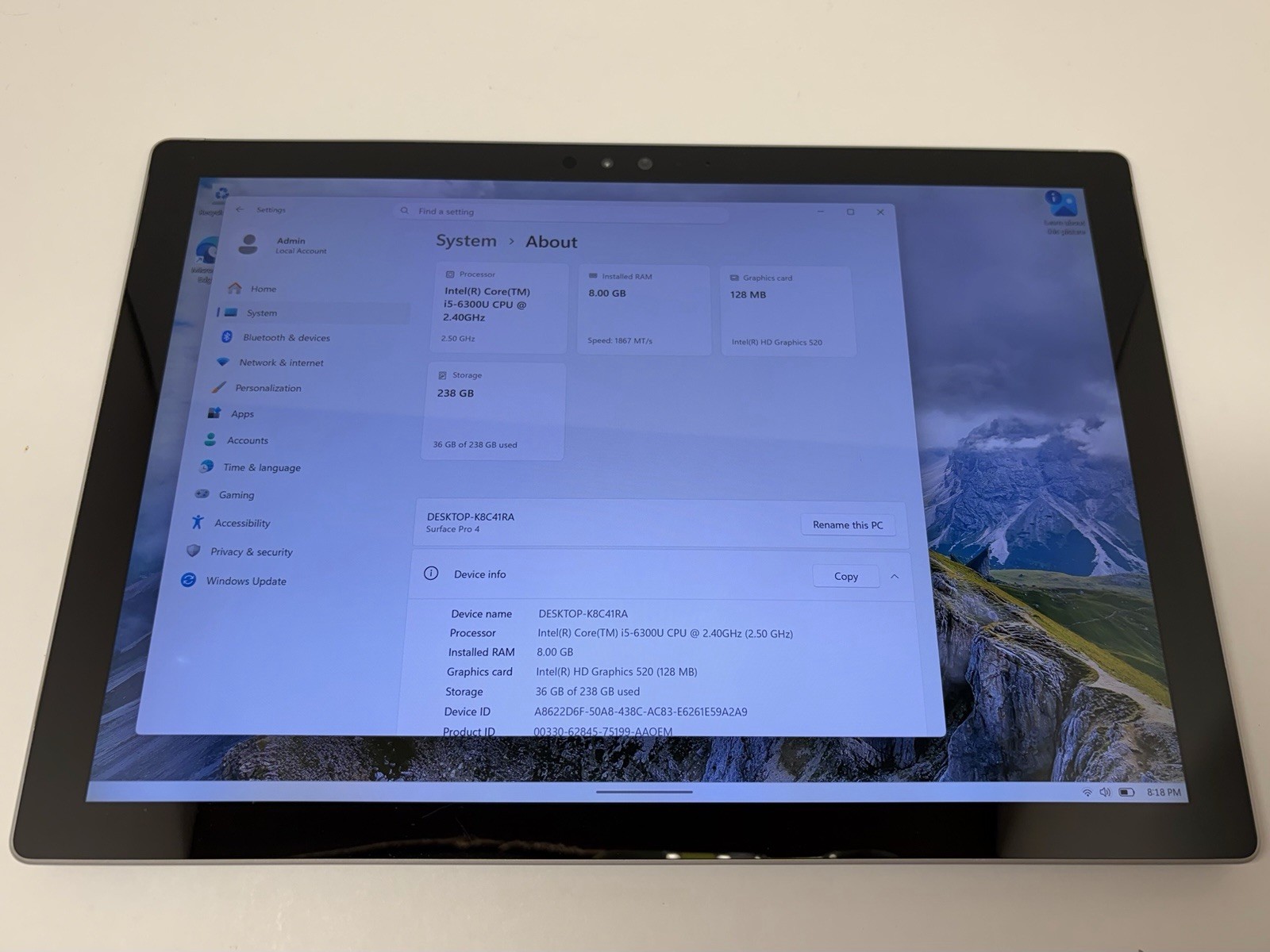Microsoft Surface Pro 4 Intel i5 8GB RAM 256 GB Win11 EXCELLENT Tablet wKeyboard