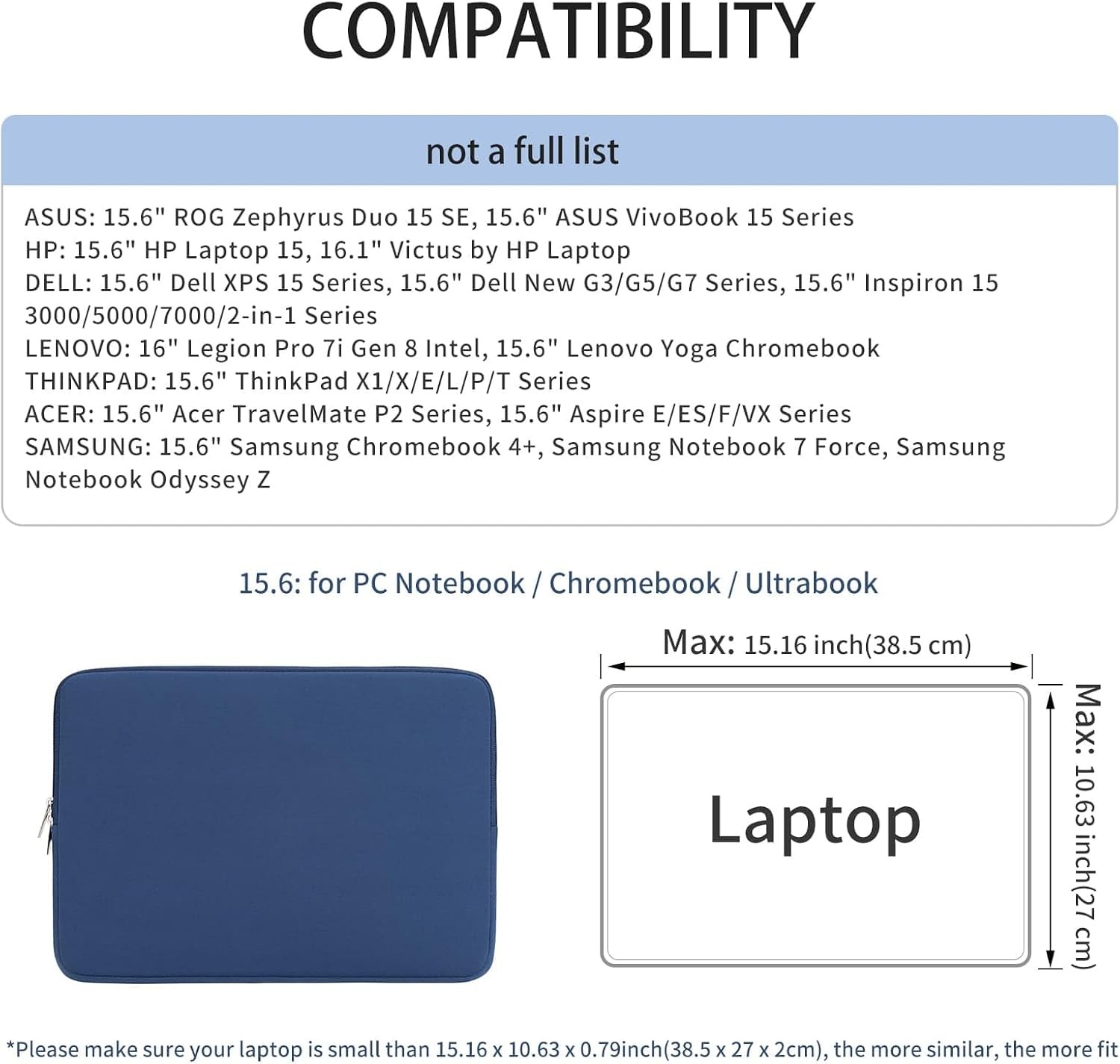 15.6 Inch Laptop Sleeve Protective Case Soft Carrying Zipper Bag Cover for 15.6″