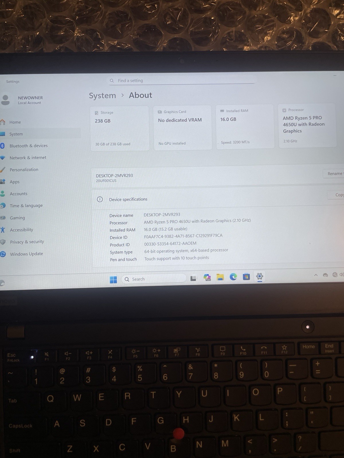 Lenovo Thinkpad X13 Gen 1 13.3 Amd Ryzen 5 Pro 4650U Amd Radeon Graphics 16GB
