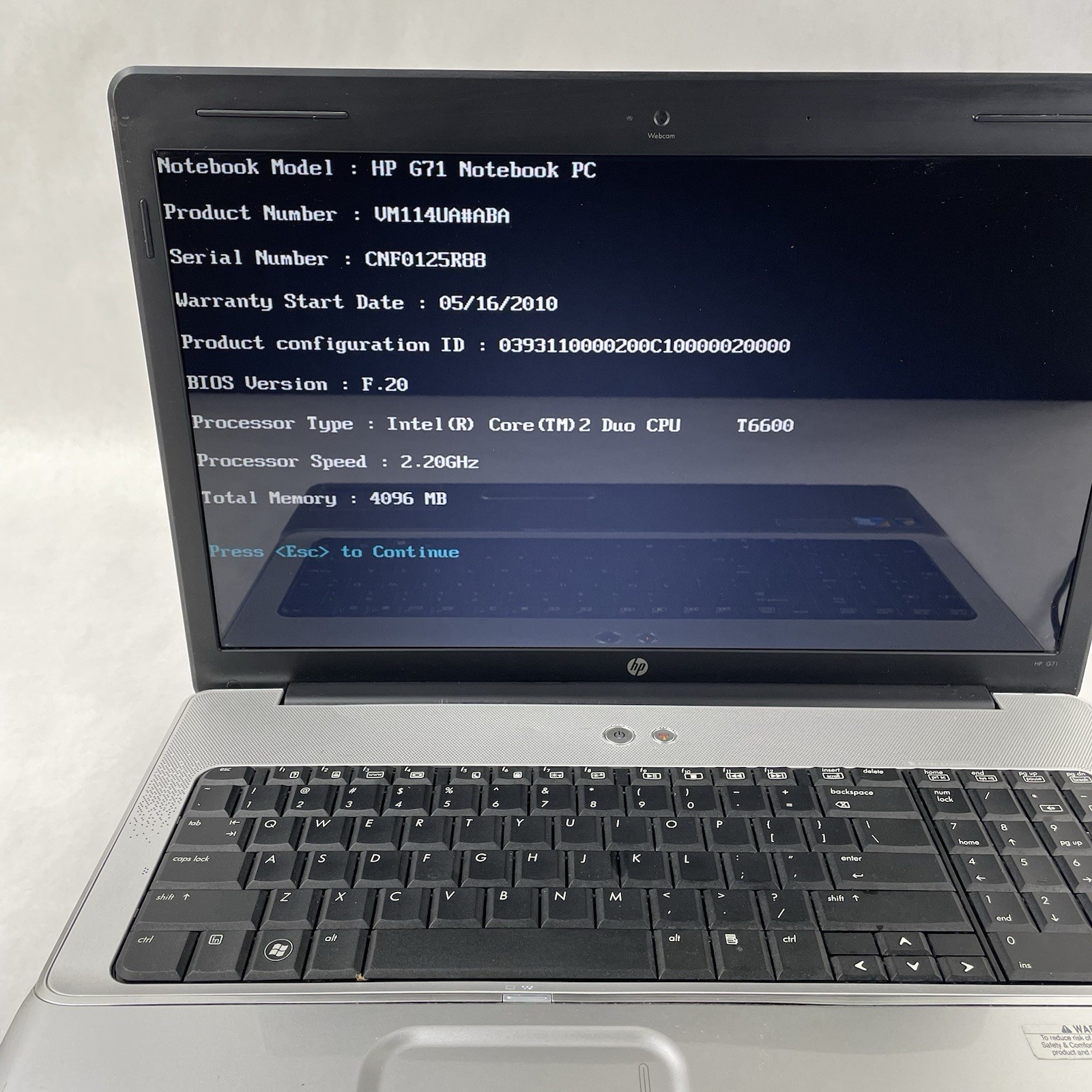 HP G71 NoteBook 16.9″ Core 2 Duo t6600 2.20 GHz 4 GB RAM No SSD/OS/AC/Battery