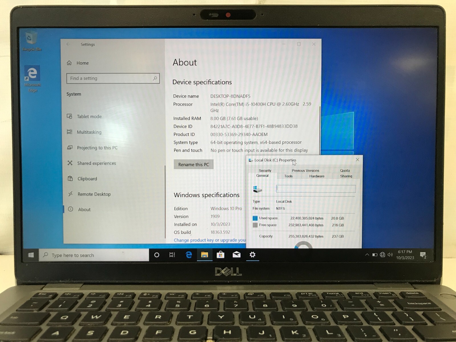 Dell Latitude 5411 / Intel Core i5-10400H 2.60GHz / 8GB RAM / 256GB SSD