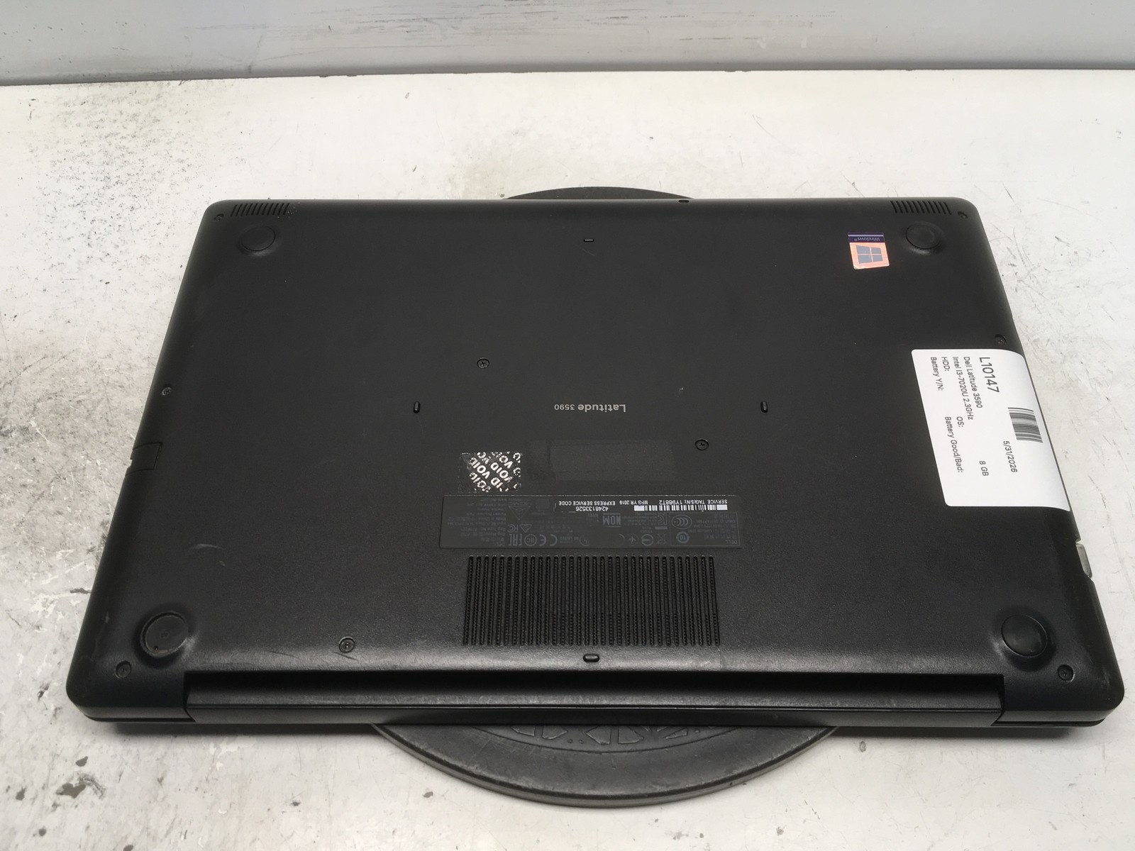 Dell Latitude 3590 Intel i3-7020U 2.3GHz 8 GB NO HDD No Batt