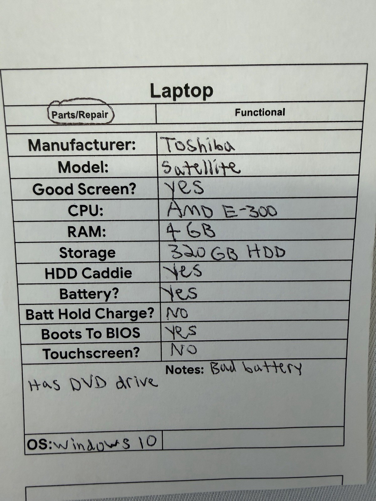 Toshiba Satellite Laptop – Good Screen – AMD E-300 – Read Des