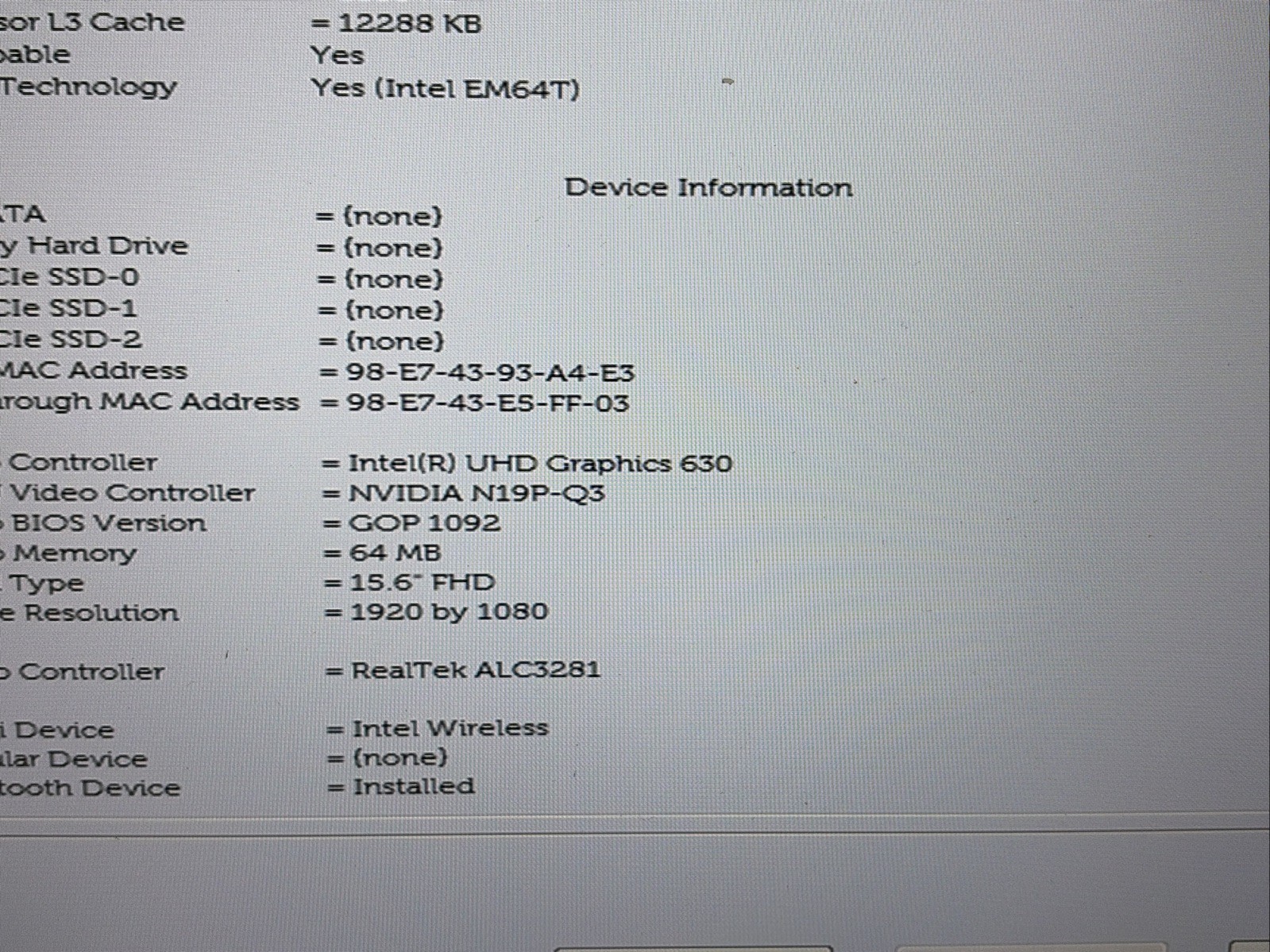 Dell Precision 7540 15.6″ FHD i7-9850H 16GB RAM T2000 No Battery/OS/SSD