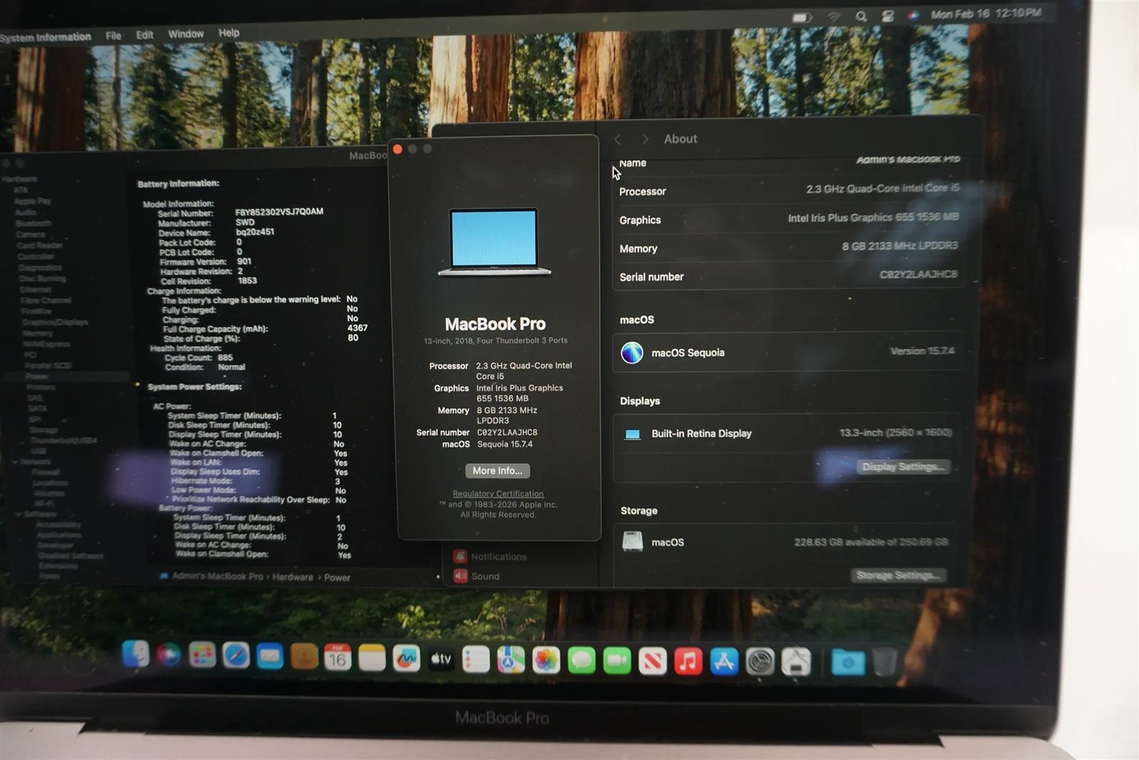 Apple MacBook Pro 2018 A1989 13.3″ Retina i5-8259U 2.3GHz 8GB 256GB Laptop