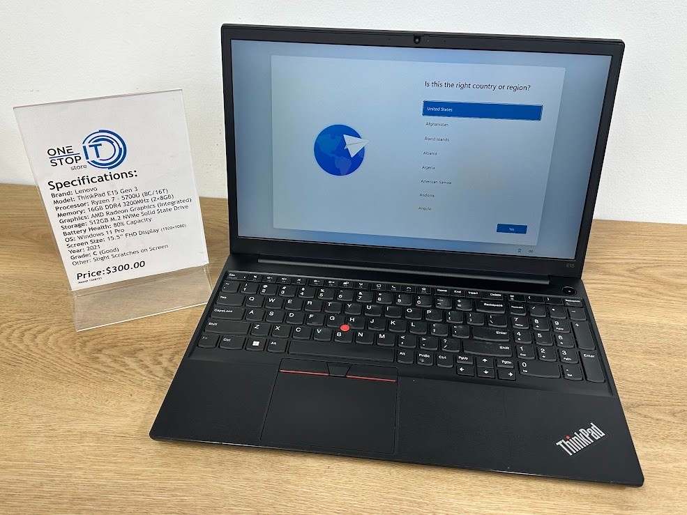 Lenovo ThinkPad E15 Gen 3 Ryzen 7 5700U 16GB DDR4 AMD Radeon Graphics, 512GB SSD