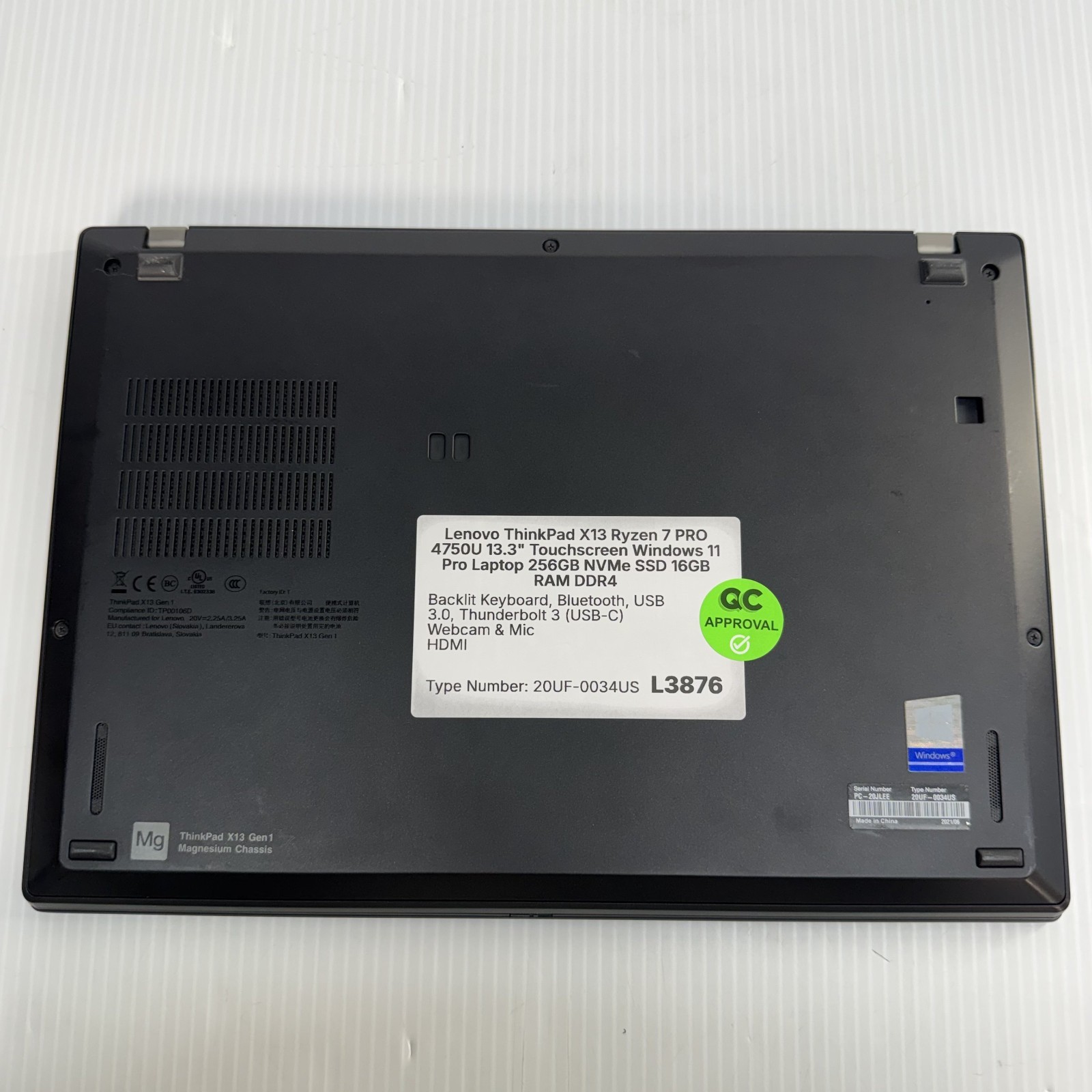 Lenovo ThinkPad X13 Ryzen 7 13.3″ Touchscreen Windows 11 Pro Laptop 256GB SSD 16