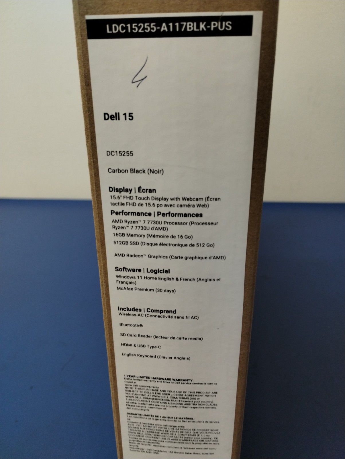 DELL 15 DC15255 G8MK9, AMD Ryzen 7 7730U, 2.00 GHz 16 GB RAM, 512 GB NVMe