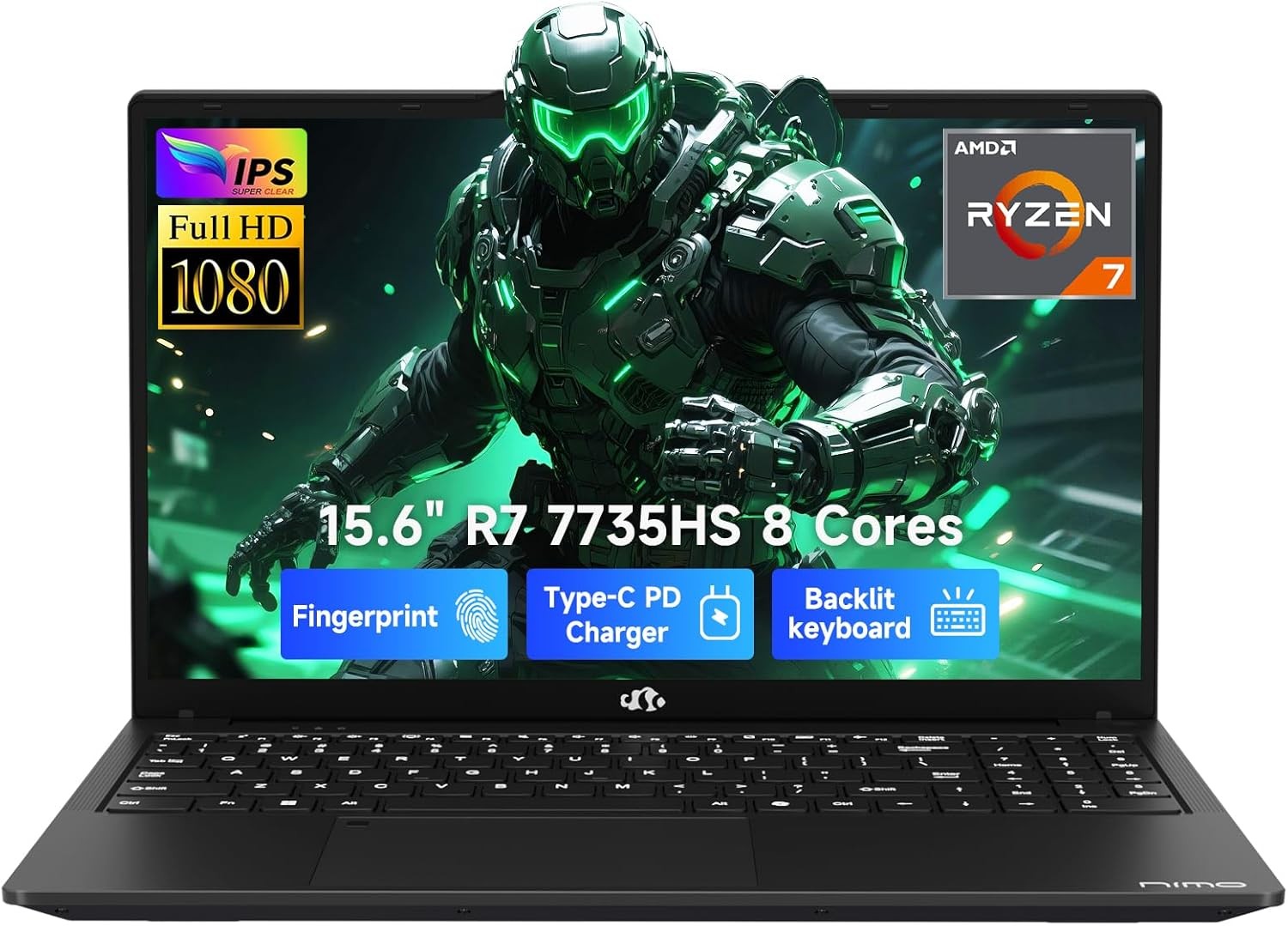 NIMO 15.6 IPS FHD Gaming-Laptop AMD Ryzen 7 7735HS 16GB DDR5 RAM 512GB SSD Win11