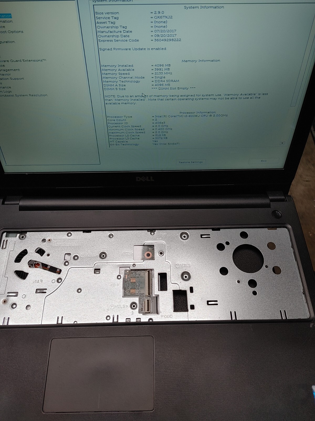 Dell Inspiron 15-3567 Core i3-6006U@ 2.00GHz, 4GB RAM ,NO H(Selling Motherboard)