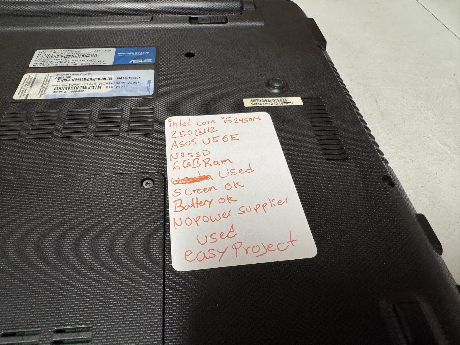 ASUS U56E Laptop i5-2450M 6GB RAM No HDD No Charger For Parts Repair