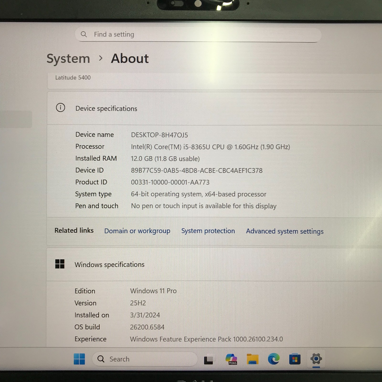 Dell Latitude 5400 14″ Laptop i5-8365U 12GB RAM 256GB SSD (Windows 11 Pro)