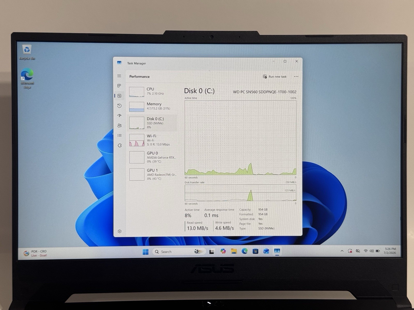 Asus TUF A15 FA507 15.6″ Ryzen 7 7735HS 16GB RAM 1TB SSD GeForce RTX 4060